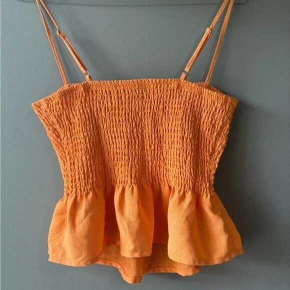 Dynamite, size xs, Orange Smocked Peplum cropped summer Top - Picture 2 of 5